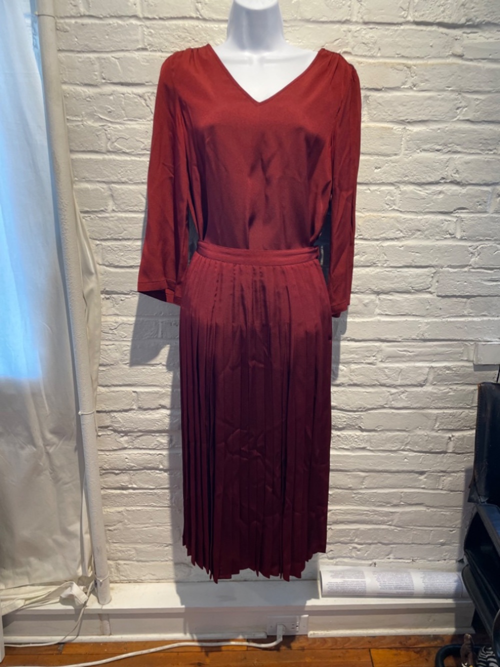 Vintage 1980s Albert Nipon Silk Two-Piece Set with belt